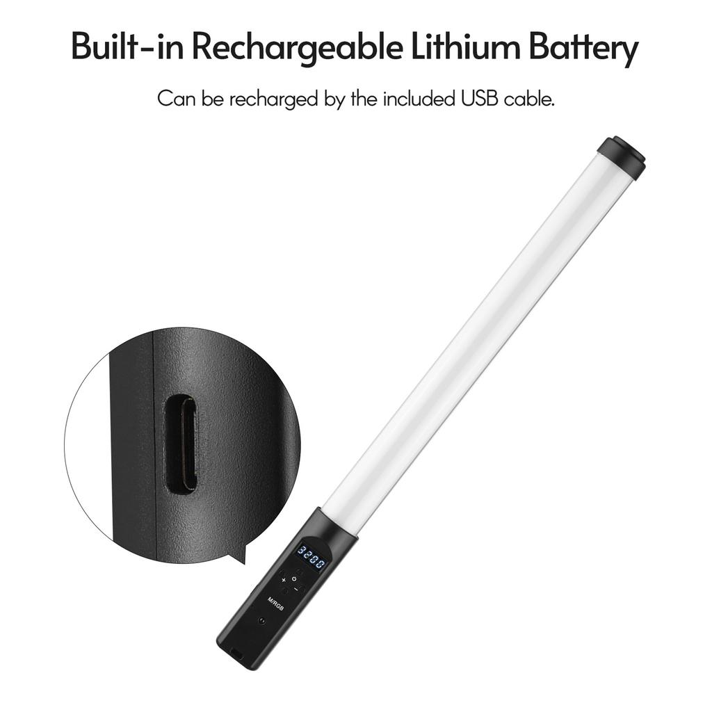 Tube LED RGB, Température Bicolore 3200K 5500K avec 9 Effets de Couleur et Télécommande, pour Photographie Vlog Streaming en Direct