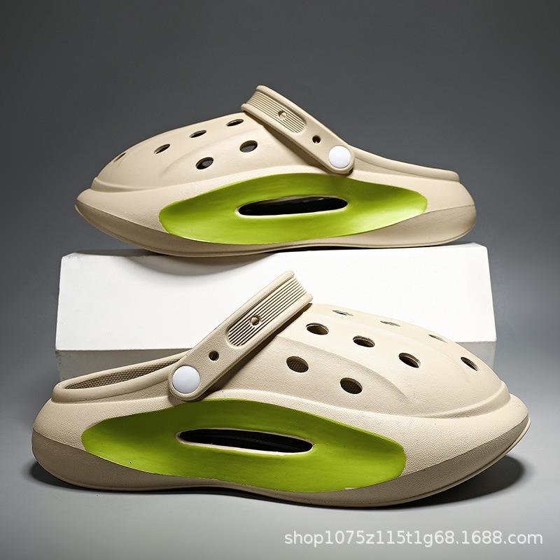 

Летние новые мужские крутые тапочки нескользящие и дезодорирующие, толстоподошвенные, с отверстиями, для пар, повседневные крутые тапочки 44-45 хаки