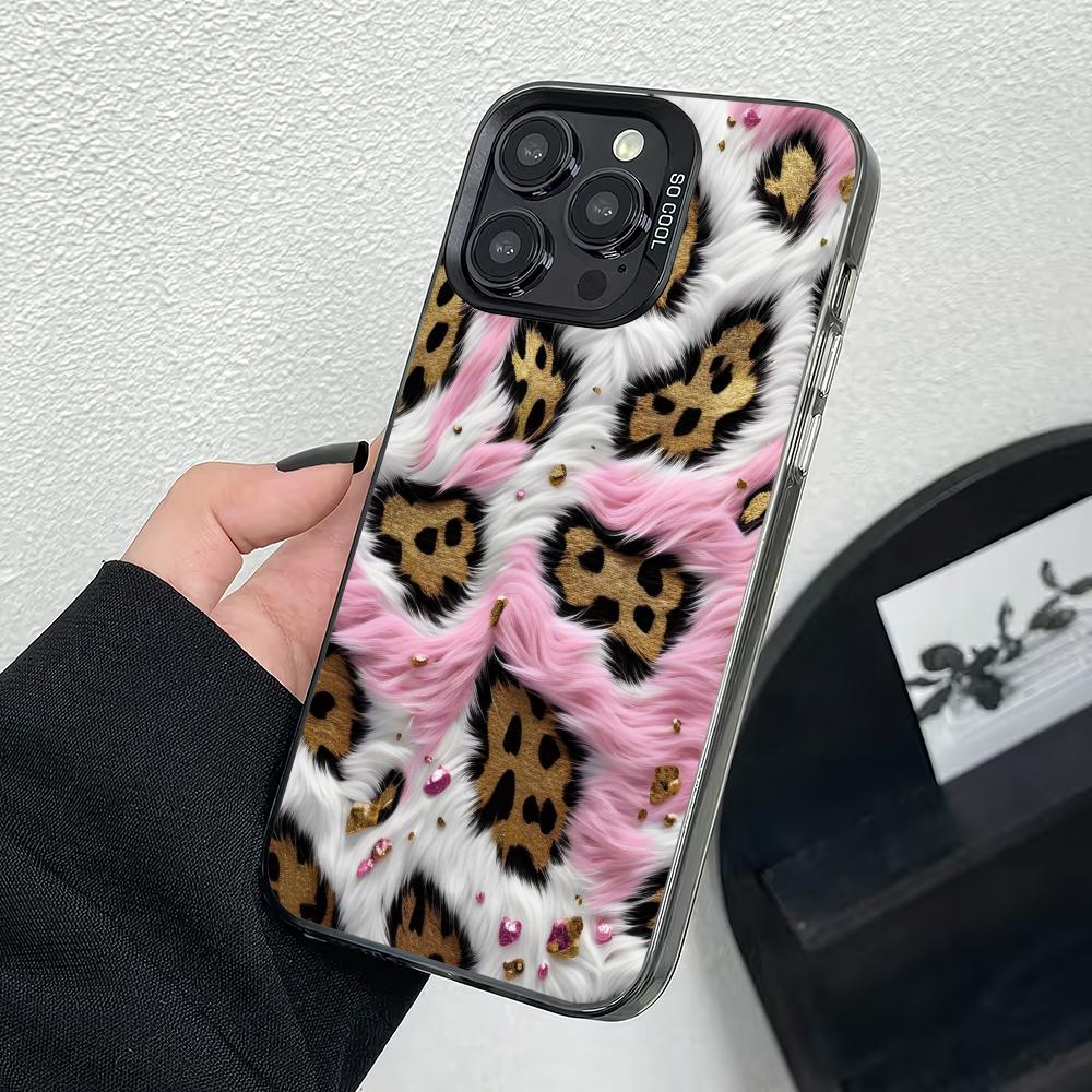 Pink leopard print 2D pattern phone case suitable for iPhone17 16 15 14 13 12 11Pro/Max/Plus anti drop and shockproof back cover