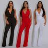 Strappy Deep V Halter Solid Color Jumpsuit - Women's Fashion Europe America Style