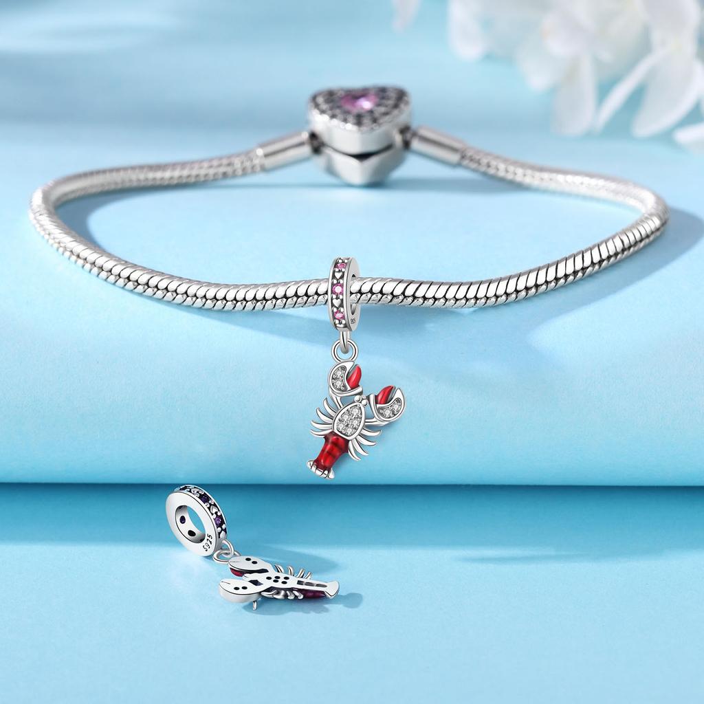 Beads Copper Charms Original Red Crayfish Ocean Pendant Beads Fit Bracelet Jewelry Diy Women Fine Gift Accessory