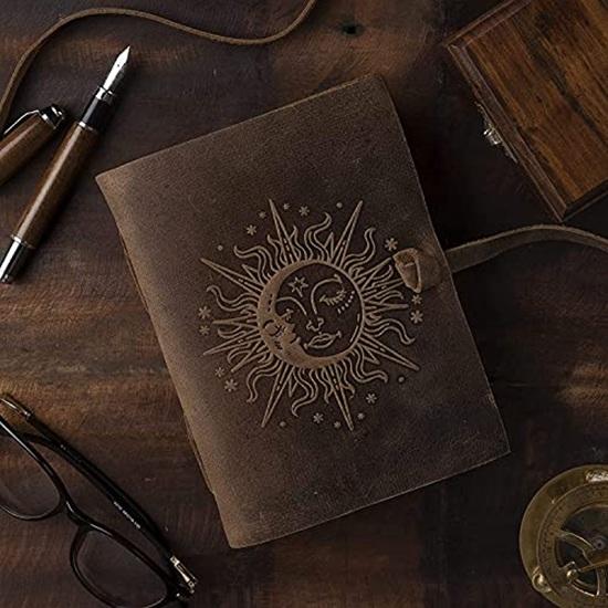 Leather Diary Writing Notebook Unique Handmade Embossed Travel Diary 240 Pages 17.78 x 12.7 cm Gifting