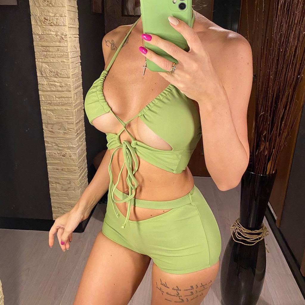 Ohlávka Šortky Vysoký pas Bikiny Dámské Plavky Dámské Plavky Dvoudílné Bikiny Souprava Koupání Plavky Lady