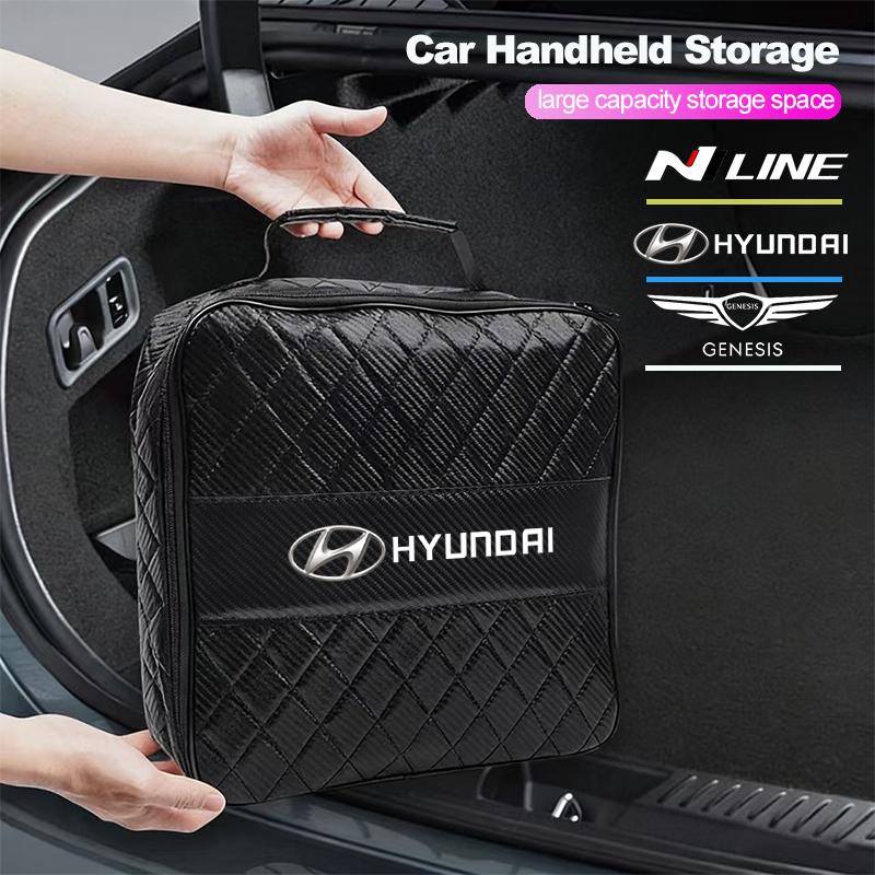 Car Storage Bag Leather Organizer For Hyundai N Line Genesis I30 Creta Matrix Bayon Veloster Tucson Accent Kona Elantra Getz GDI v1