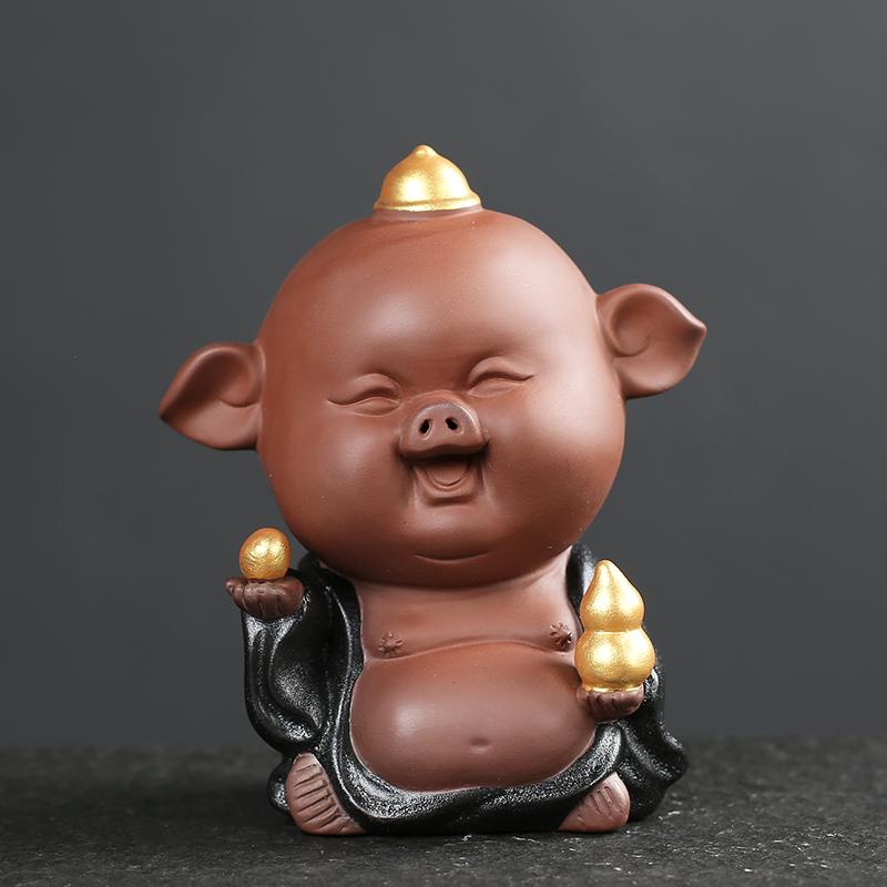 1PCS Handmade Purple Clay Tea Pet Ornaments Lucky Pig Statue Animal Tea Figurine Boutique Tea Decoration Accessories Crafts