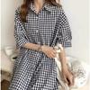 Spring and Summer Super Long Knee Length Checked Shirt Dress