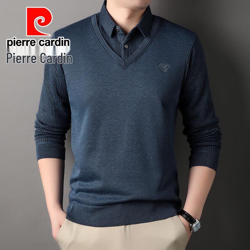 Pierre Cardin Men's Faux Two-Piece Shirt Collar Sweater
