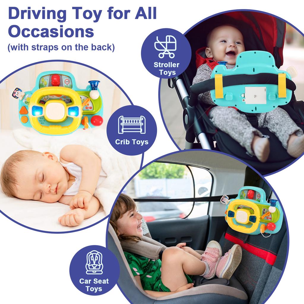 Baby Electric Steering Wheel for Car Seats and Stroller Simulate Driving Vocal Toys Educational Toys for 0-36 Months Toddlers