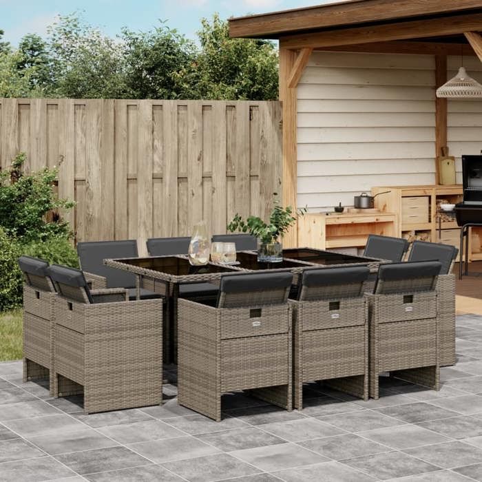 VidaXL 11-piece Garden Dining Set with Cushions, Patio Table and Chair, Patio Furniture 3210668