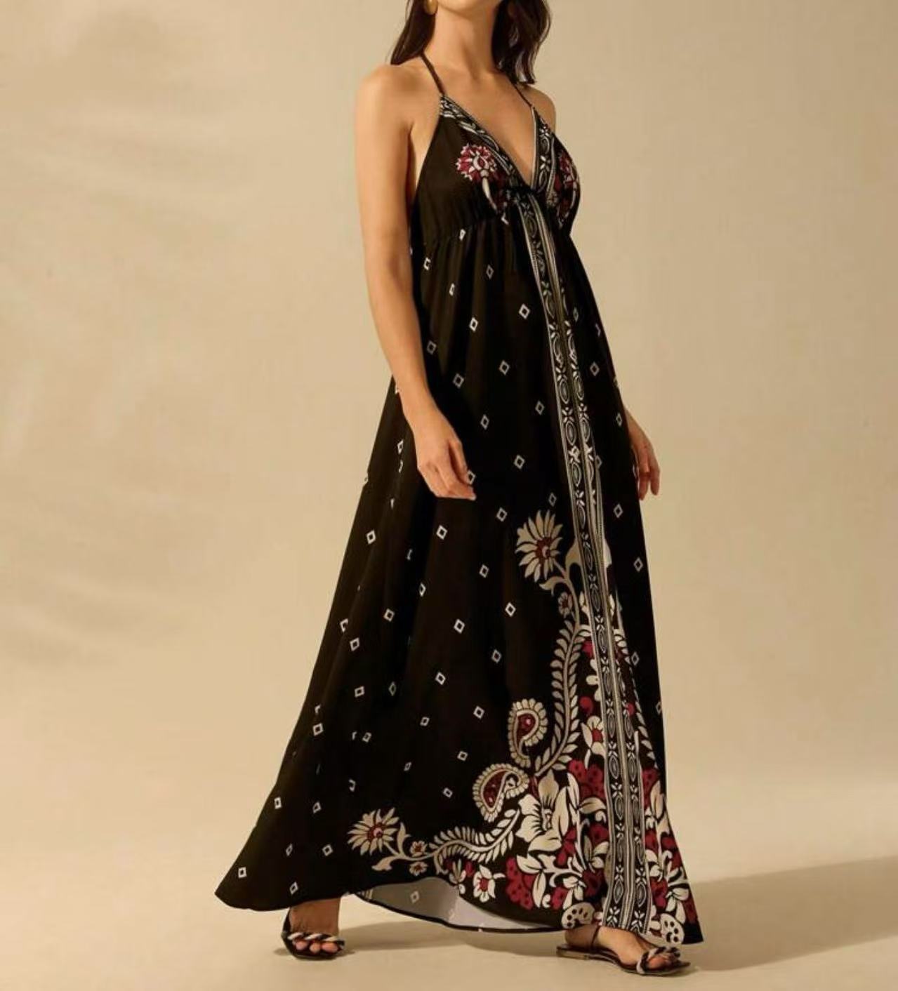2026 European and American summer new fashionable sexy suspender positioning printed dress women S