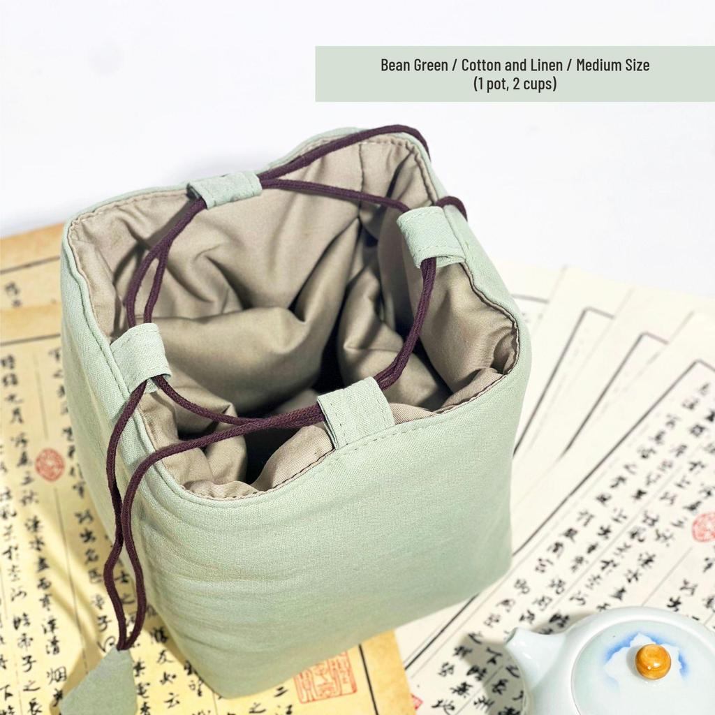 Compact Travel Tea Set with Bag: One Pot, Four Cups - Durable Cotton Linen