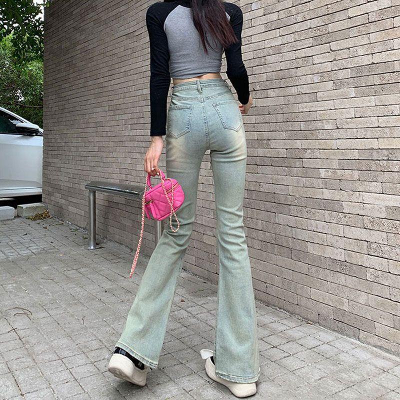 Horseshoe Slim Jeans for Women In Spring and Autumn Slim Floor Mopping High Waist Wind Straight-tight Trousers