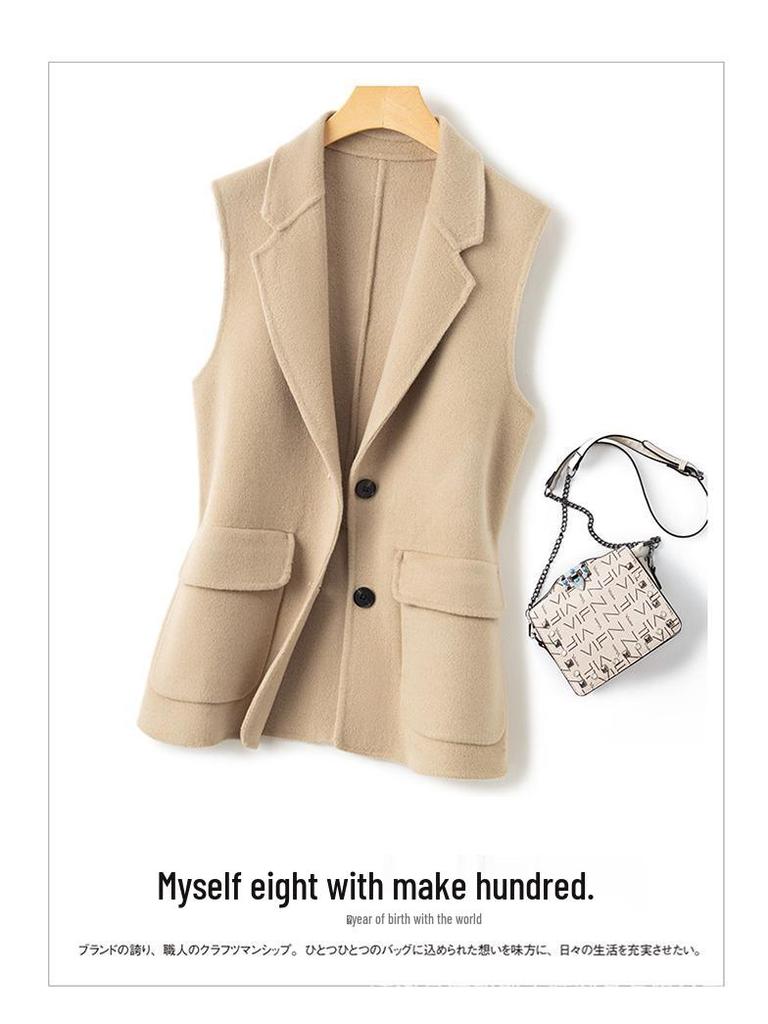 2023 Women's Double-Sided Cashmere Wool Vest: Sleeveless, Short Black Suit Coat