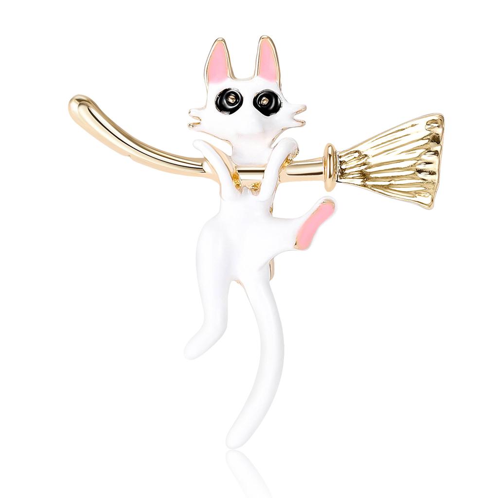 Emaille Tropf Besen Katze Brosche Mode Tier Pin Damen Kleidung Corsage Schmuck Geschenk