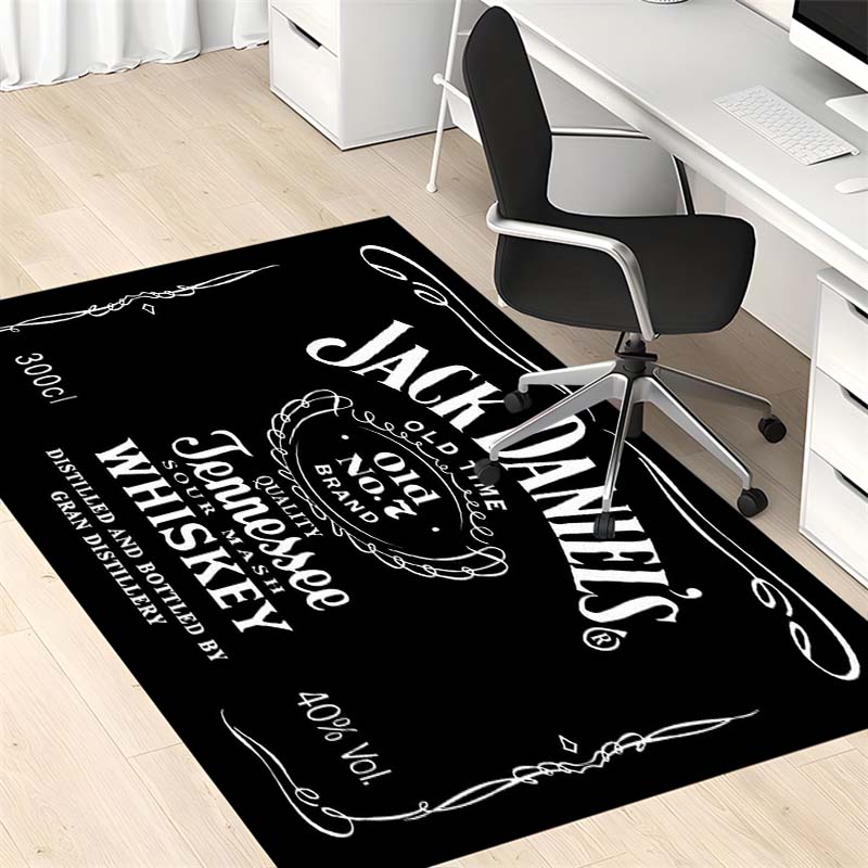 Black Jack Daniel's Whiskey Label Print Area Rug, Non Slip Soft Floor Mat for Bar Living Room Home Decoration Carpet