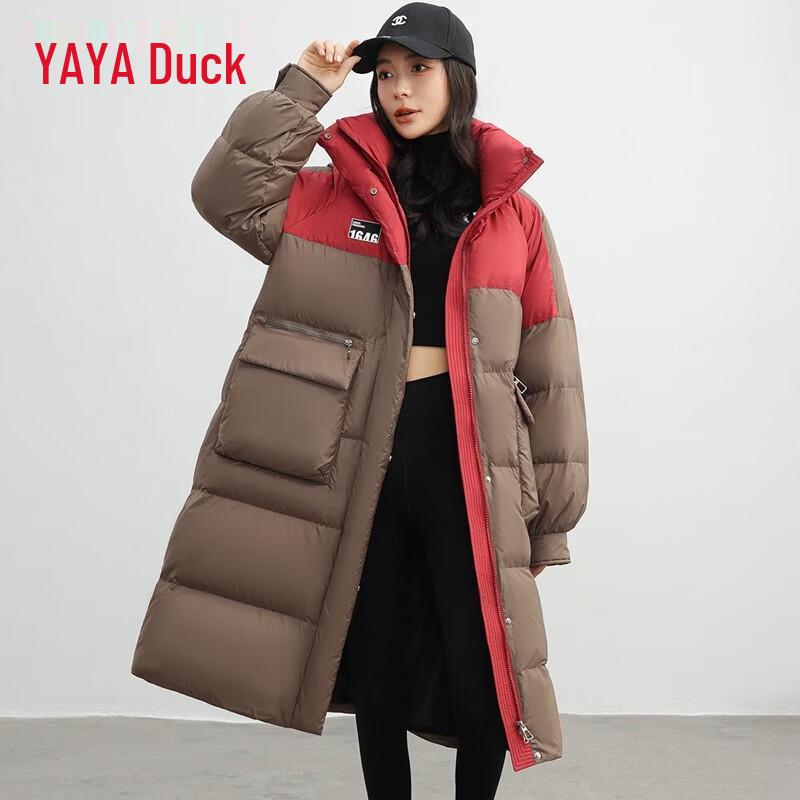 Yaya Women's Over-Knee Stand Collar Colorblock Down Jacket