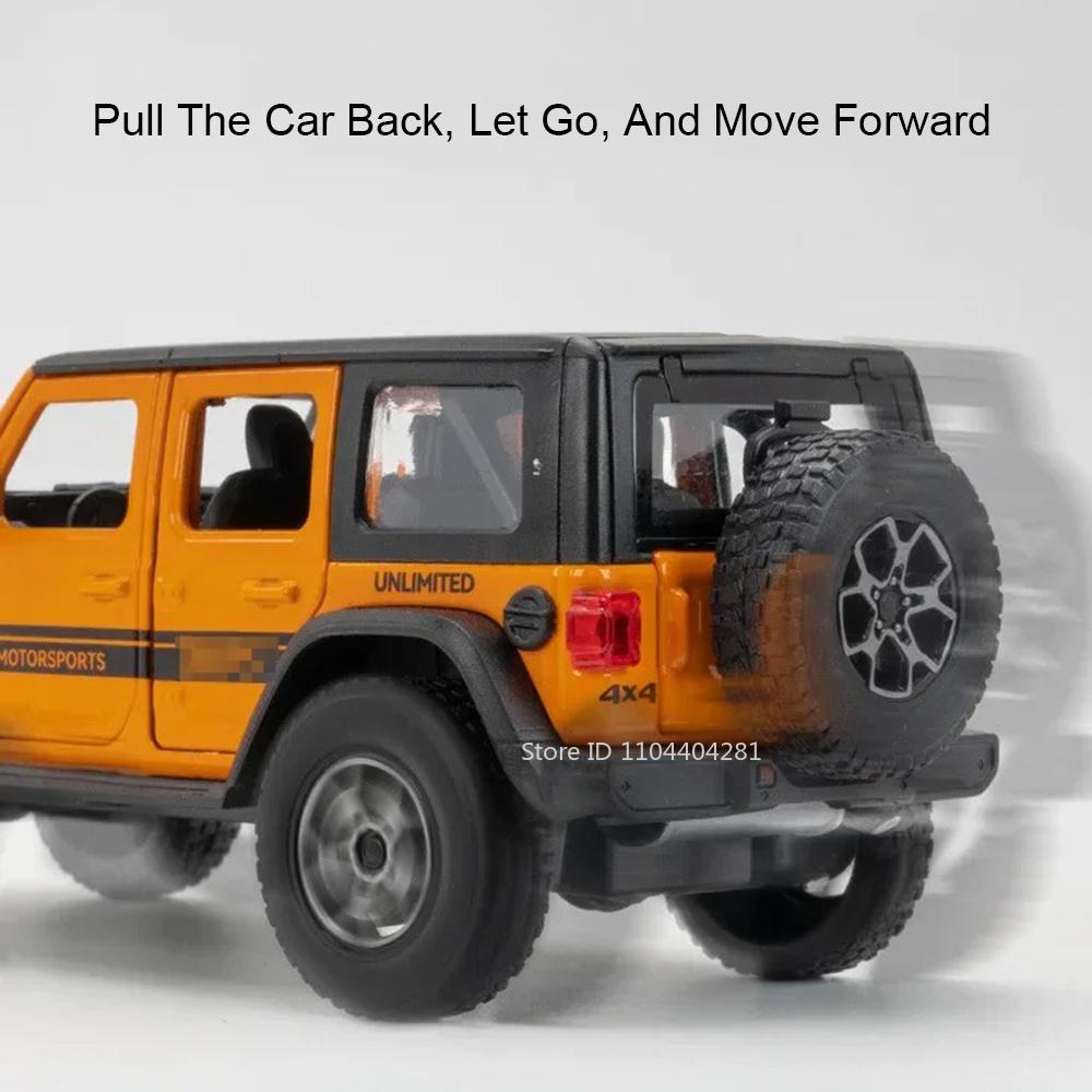 1:32 Wrangler Rubicon Model Toy Alloy Diecast Car Doors Opened Sound Light Pull Back Miniature Off-road Vehicle Kid Holiday Gift