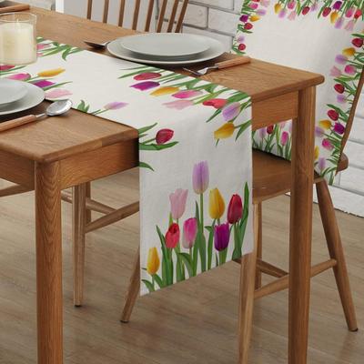 Tulpen Tischläufer Frühling Sommer Blumig Leinen Tischdecke Blühende Blumen Tischschutz für Esstisch Heim Bauernhaus Dekor Picknick Party