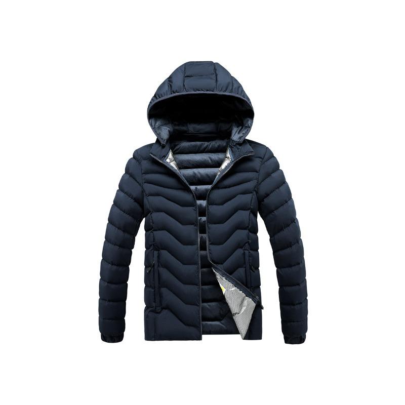 Cotton-padded Men's Winter Solid Color Graphene Removable Cap Fleece Thickened Hooded Jacket Men's