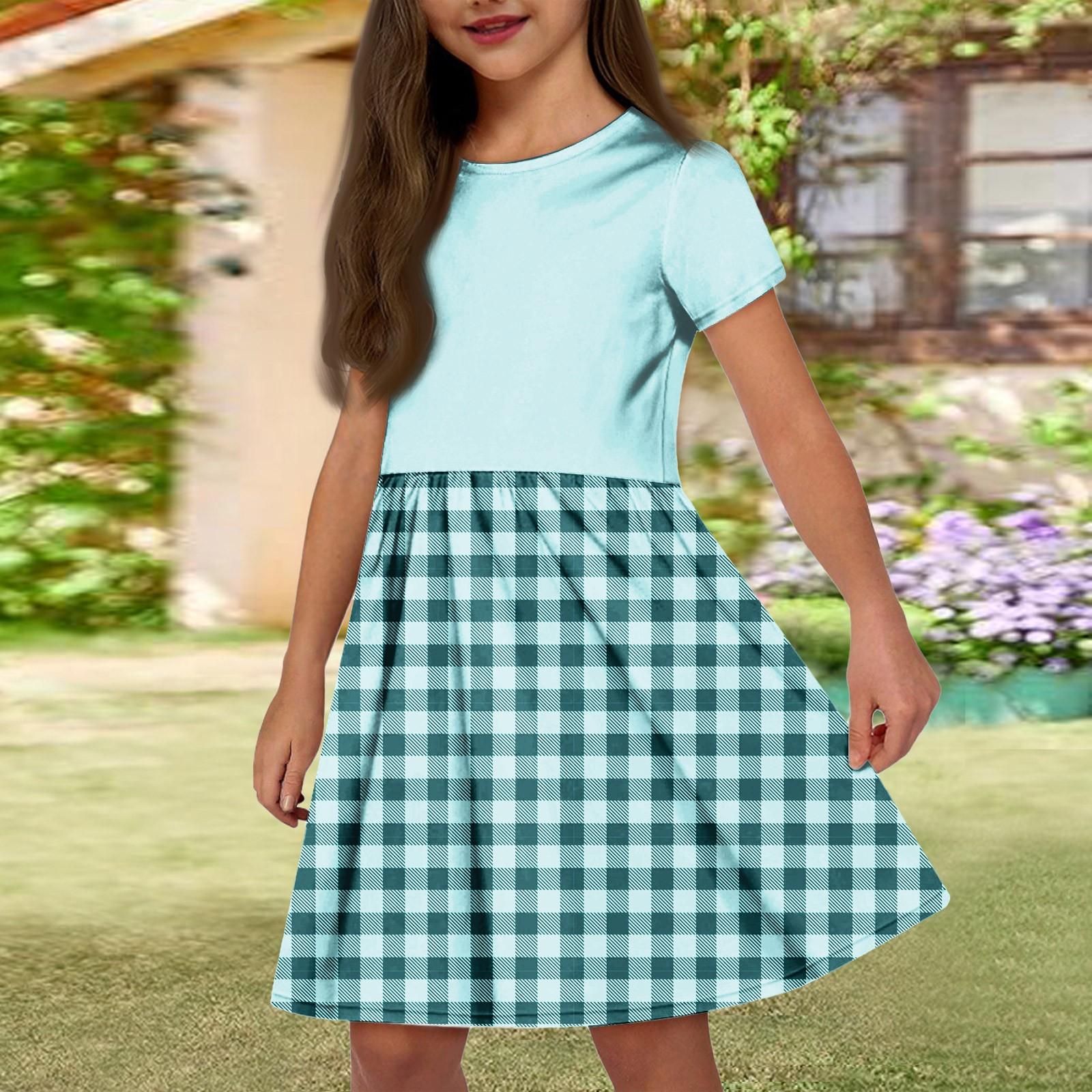 

Девочка Летнее Платье Цвет & Принт Без Рукавов Платье С Карманом Повседневное Платье Короткий Рукав Вечернее Платье 160 циан