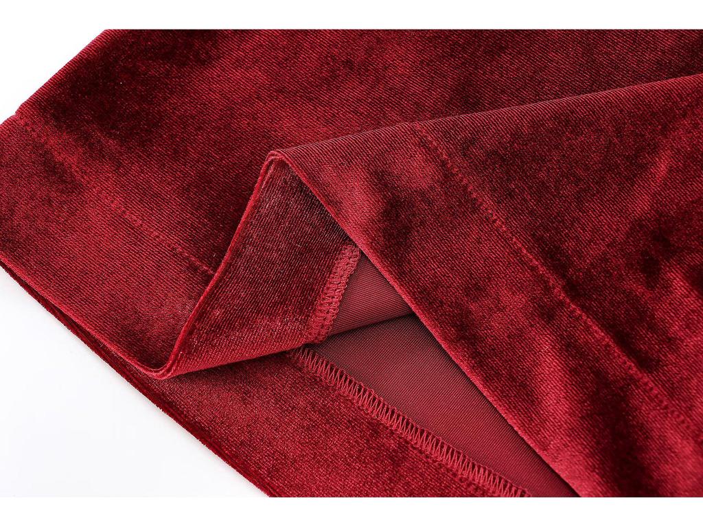 Zlaté sametové minišaty bez rukávů s ramenními vycpávkami, sexy úzký střih, design s vysokým pasem.