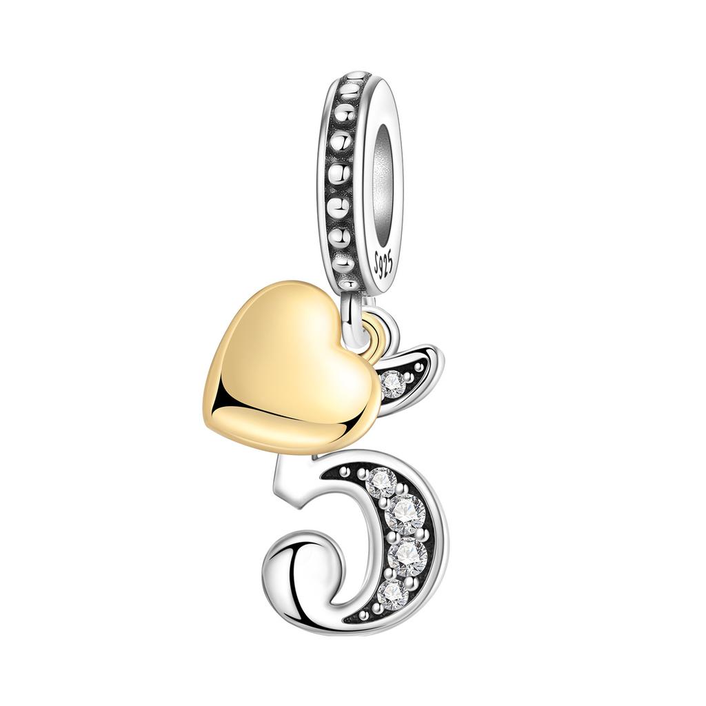 Orstarry S925 Silver Lucky Number 10,15,18,20 Heart Charm Anniversary Celebration Pendant DIY Jewelry Making