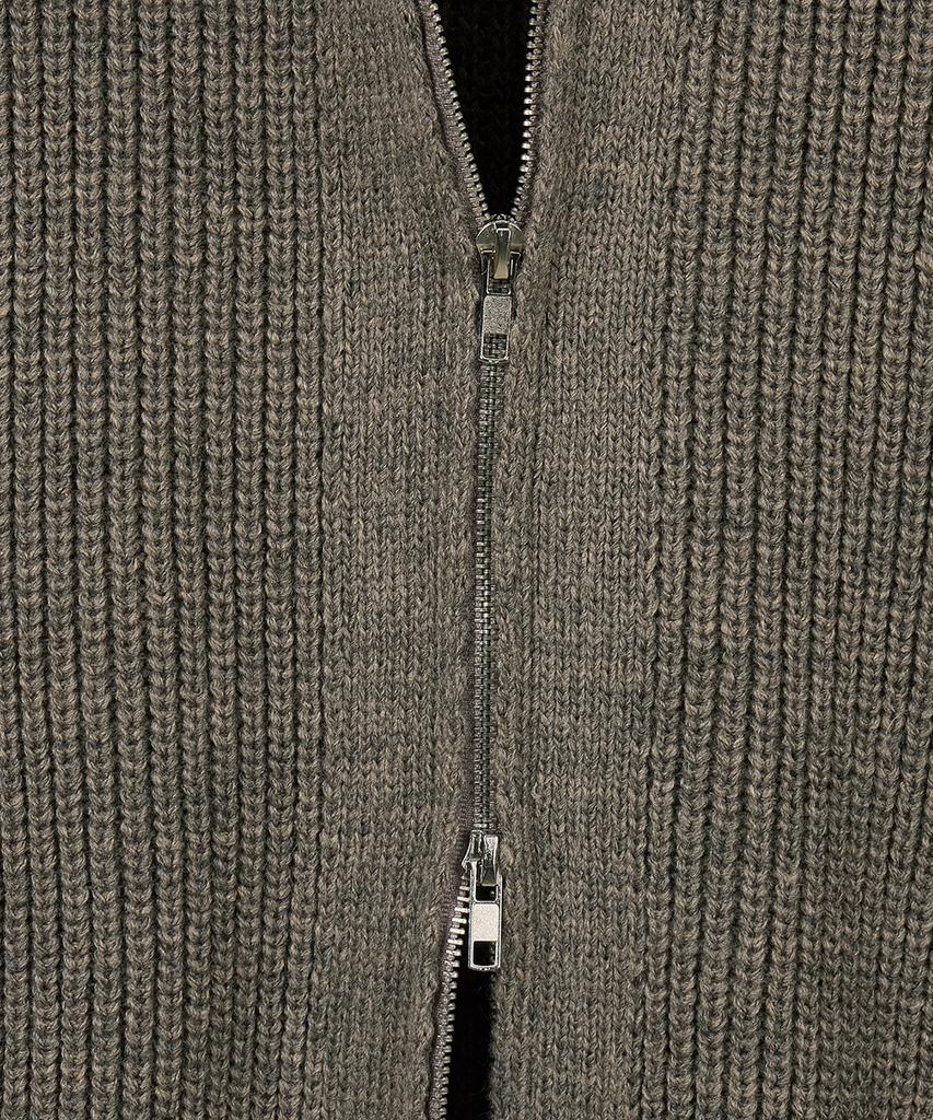 NODU Essential V-Neck Knit Zip-Up Cardigan [Dark Beige]