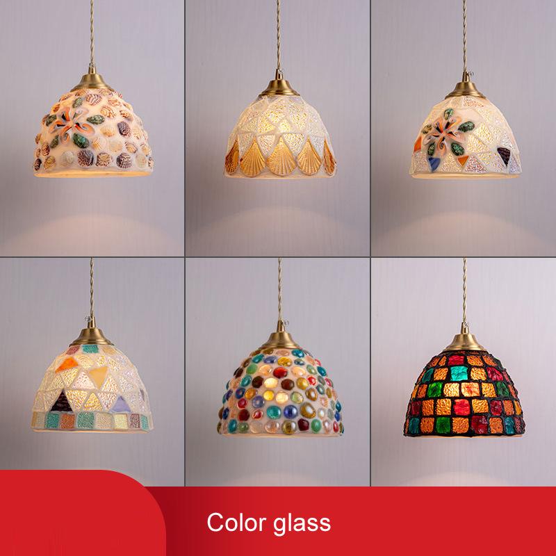 Mediterranean Sea Shell Hanging Light Ceiling Color Seashell Pendant Lamp Dining Room Bedroom LED Chandelier Lighting Restaurant