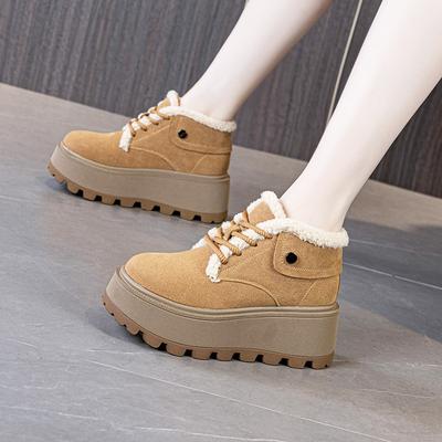 Autumn and Winter New Retro Velvet Warm Cotton Shoes Fashionable Versatile Platform Muffin Shoes Children Lace Up