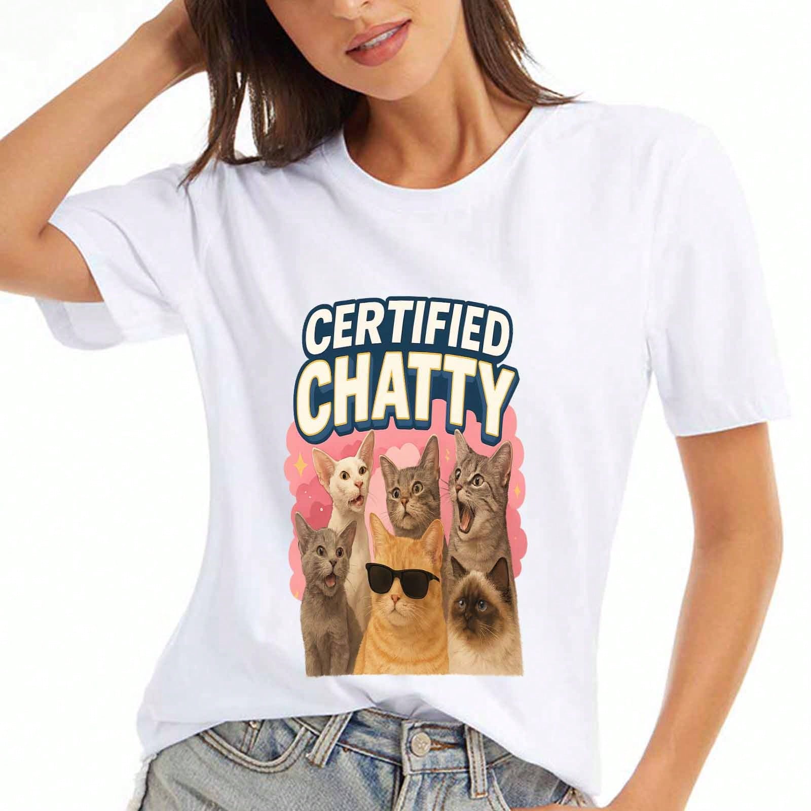 Certified Chatty Cats Wounisex Cotton T Shirt, Premium Cotton Printed Graphic, Durable And Long Lasting, Relaxed Fit Fashionable Tee, Certified Chatty S