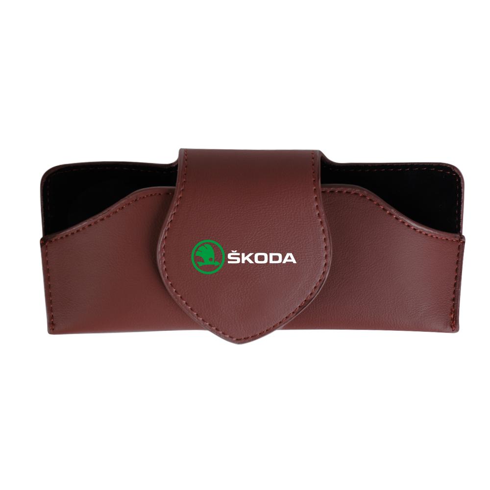 Car Leather Glasses Case Sun Visor Sunglasses Clip Organizer Box For Skoda Octavia VRS VII Rapid Kodiaq Fabia Karoq Superb Scala