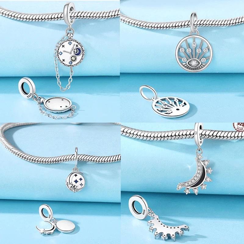 Charms Shining Zircon Moon Planet Rainbow Star Beads Copper Pendant Fit Original Bracelets Diy Women Jewelry Fine Gift