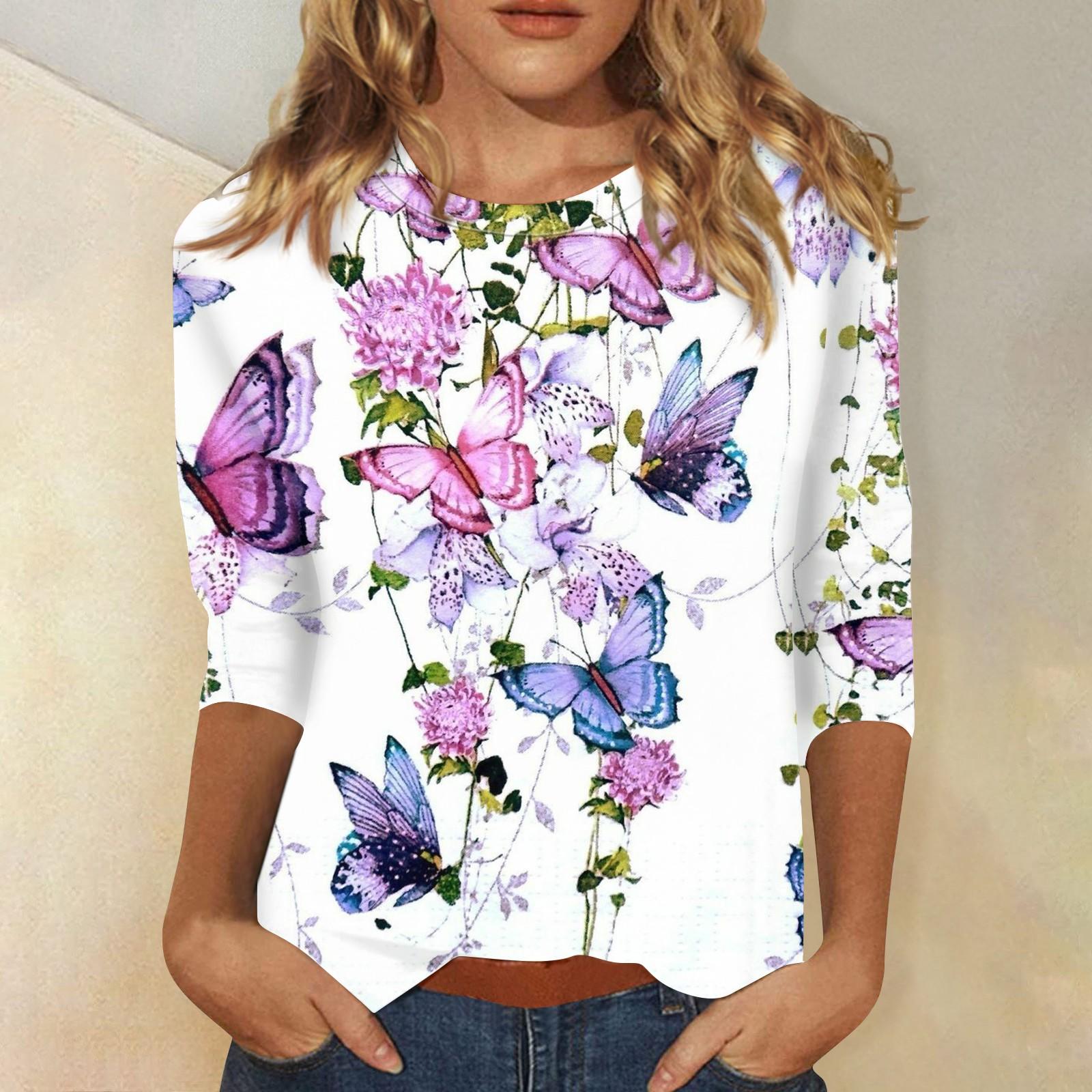 

Женские летние повседневные футболки 2024 года, модные принтованные топы Harajuku, уличная одежда, свободные базовые топы с круглым вырезом и рукавом 3/4, большие размеры XL