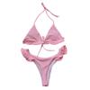 Women Contrast Panel Bandage Bikini Set Push-Up Swimwear Beachwear Swimsuitit