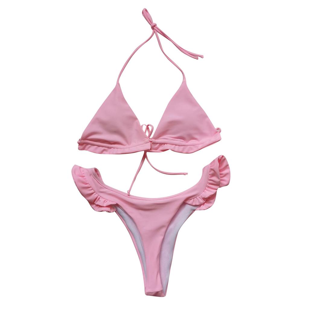 Women Contrast Panel Bandage Bikini Set Push-Up Swimwear Beachwear Swimsuitit