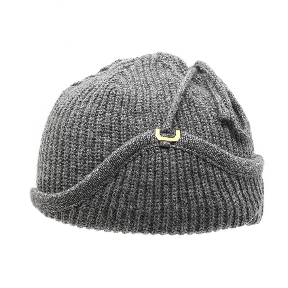 Gold Messing Etikett Unisex Winter Kaschmir Mischung Kordel Ohrenklappen Winddicht Warm Solide Passform Schlabbermütze Strickmütze Schnee Totenkopf Stilvoll Ski Koreanisch