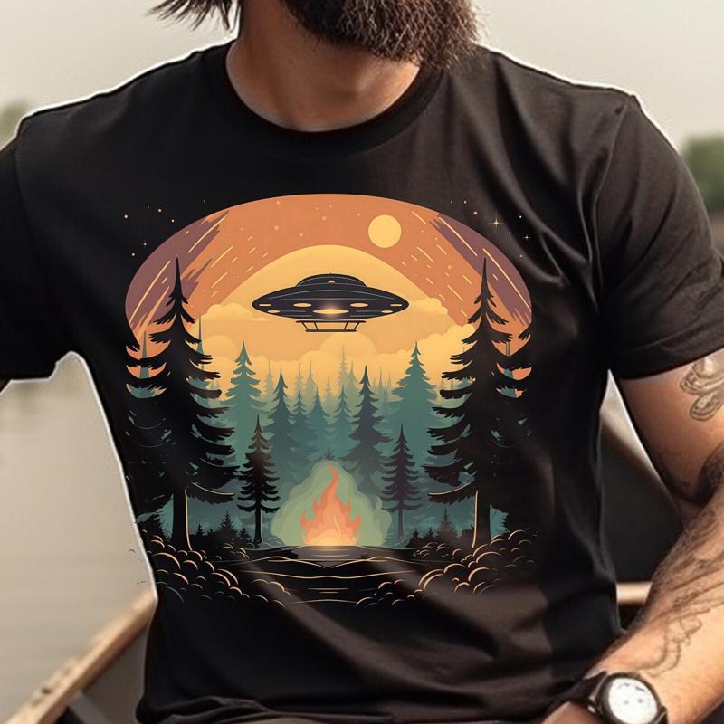 Ufo T Shirt Flying Saucer Over Campfire Camping And Aliens For
