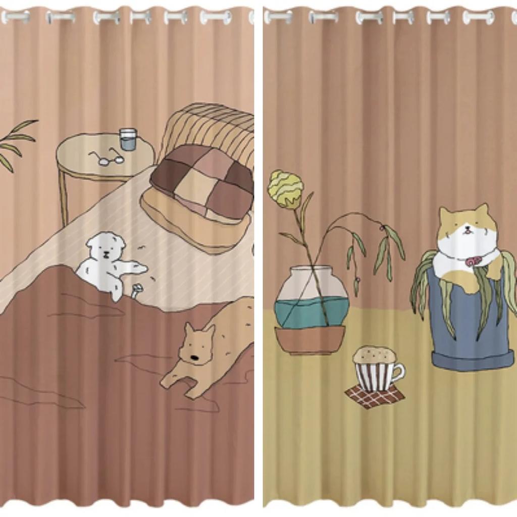 Cartoon Rabbit Cute Curtain High Shading Flowers Curtain Girls Dormitory Children's Room Bedroom Insulation Thick Blackout Drape