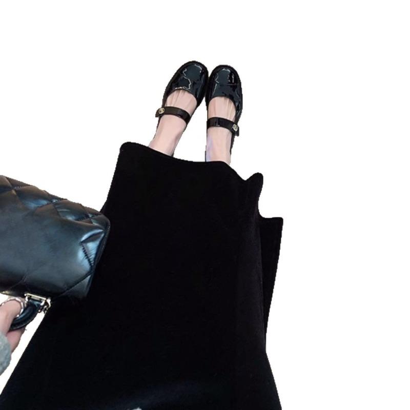 Flat Single-soled Leather Shoes with Thick Heels, Single-line Shallow-toe Shoes for Women