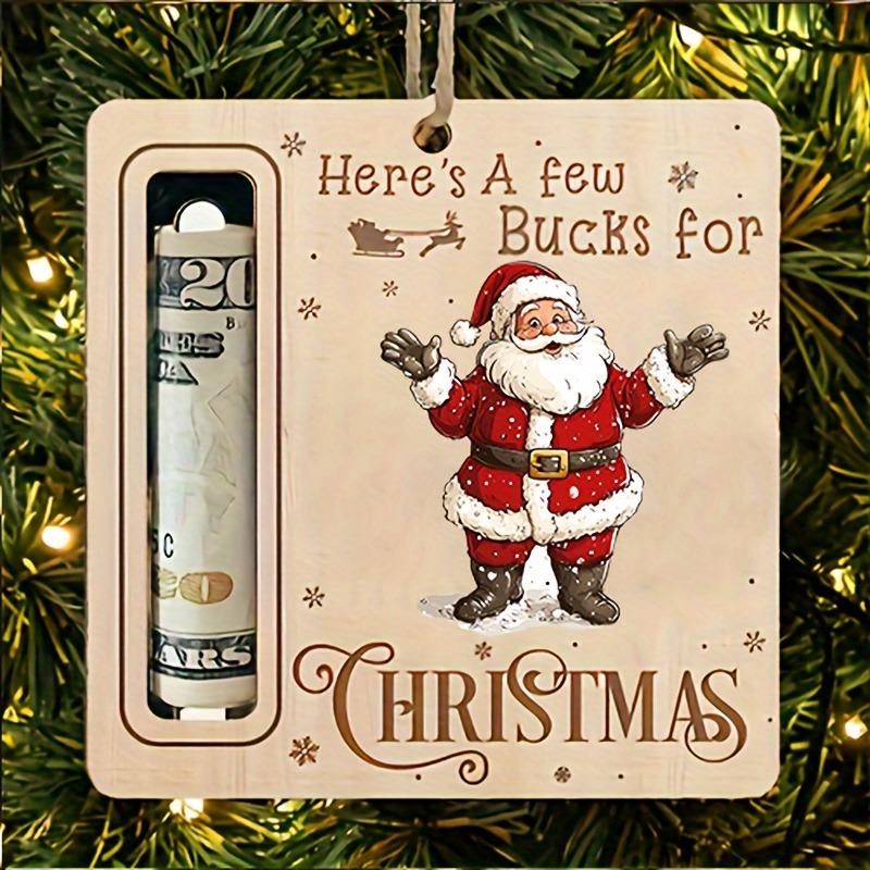 

Christmas tree wallet decoration - wooden holiday tree accessory with Santa Claus - hanging Christmas decoration with cash slot