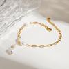 BASQUESUN  18K PVD Gold Plated Shiny Paper Pin Chain Pearl Tassel Stainless Steel Freshwater Pearl Anklet Bracelet