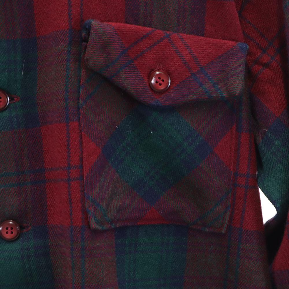 VINTAGE 50s 60s Open collar Check Pattern Long sleeve Open color Flannel shirt Men's Used
