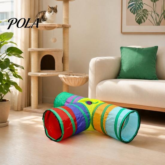 Cat Rolling Tunnel Rainbow Toy, Collapsible Hide with Peek Hole, Zippered Interactive Toy Modular Tunnels, Can Be Freely Combined for Indoor