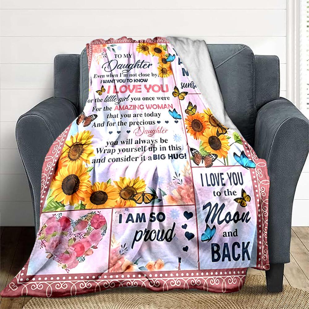 1pc To Daughter Love Envelope Blanket, Lightweight Flannel Throw For Sofa, Bed, Travel, Camping, Livingroom, Office, Couch, Chair, And Bed,