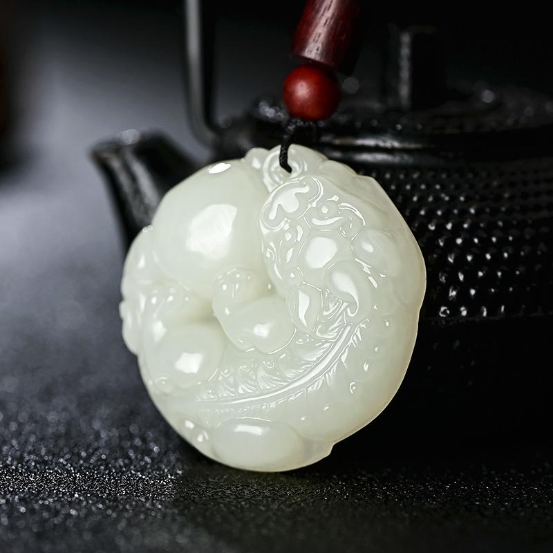 Natural Hetian Jade Pixiu Pendant, Exquisitely Carved with Ball for Men & Women
