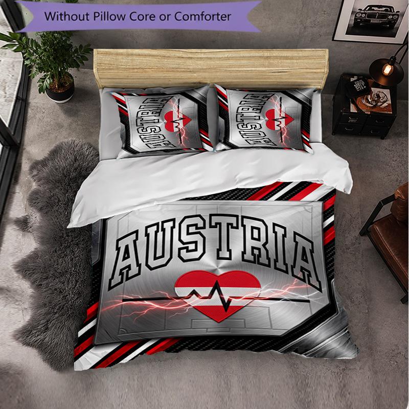 Austria Football Pattern 3 Pieces Bedding Set Soft Microfiber Duvet Cover with Pillow Cases for Bedroom