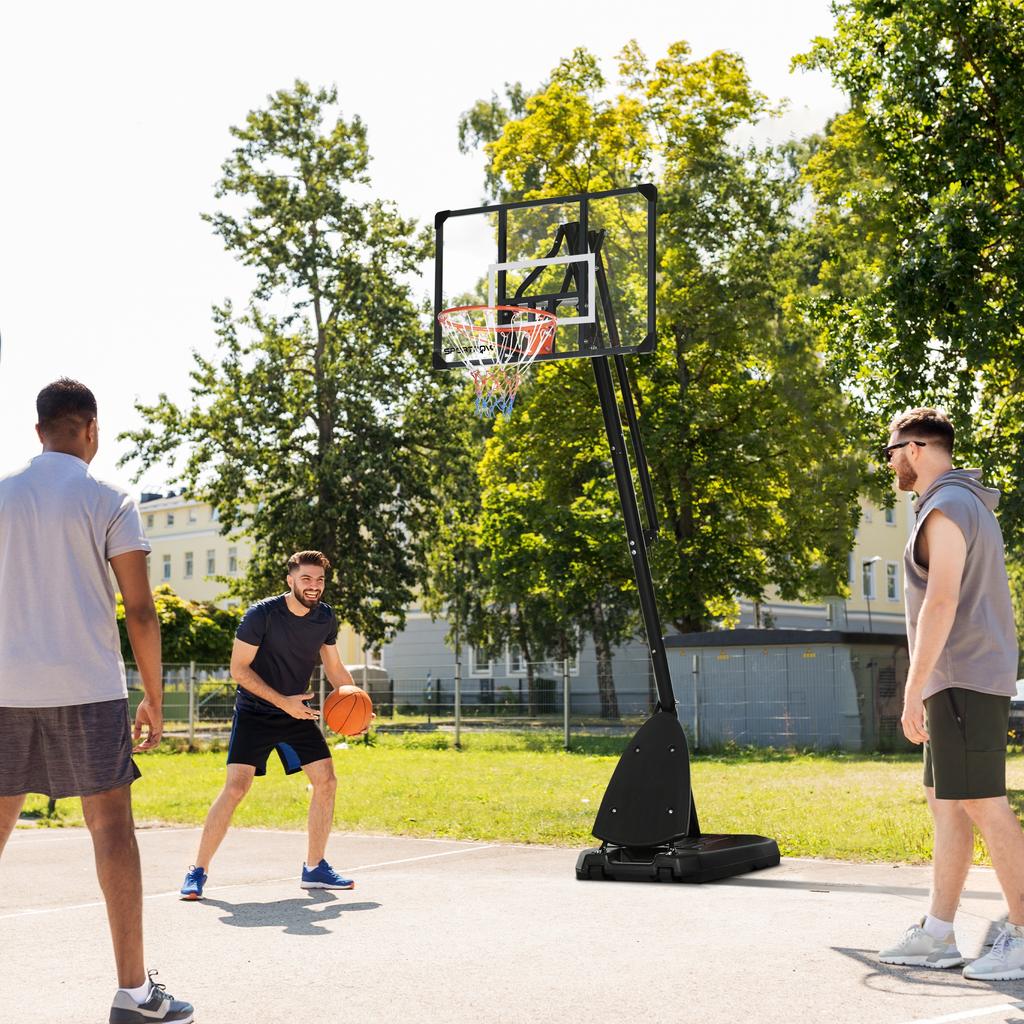 2.4-2.9m Adjustable Basketball Hoop and Stand with Weighted Base, Portable on Wheels, Black