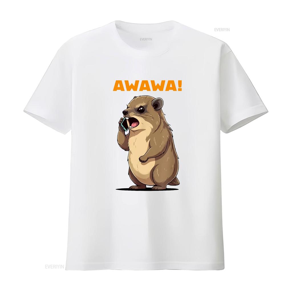 Klippschliefer Awawa Wütender Telefonanruf Lustiges Murmeltier Dassie T-Shirt Vintage Oberteil Für Den Alltag Lässig Vielseitig Vintage