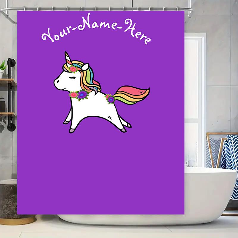 

Unicorn Shower Curtain Customizable Name Purple Bath Mat Waterproof Decor For Kids Bathroom Item Number: #012485693 W60H190(CM)-1 Pcs
