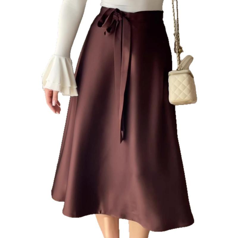 New Spring and Summer Women s Casual Daily Elegant Commuting Solid Color Long Skirt S